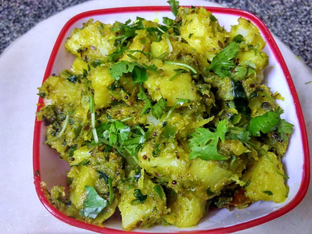Green Aalu Bhaaji Recipe