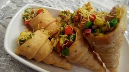 Veggie Corn Chaat in a Cone Recipe