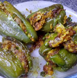 Bharwa Mirch - Potato Peas Stuffed Capsicum Recipe