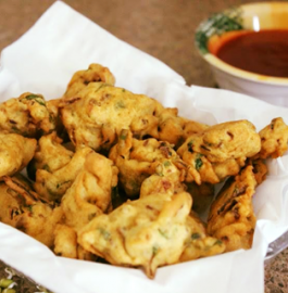 Sprouted Moong and Onion Fritters - Hot and Tasty