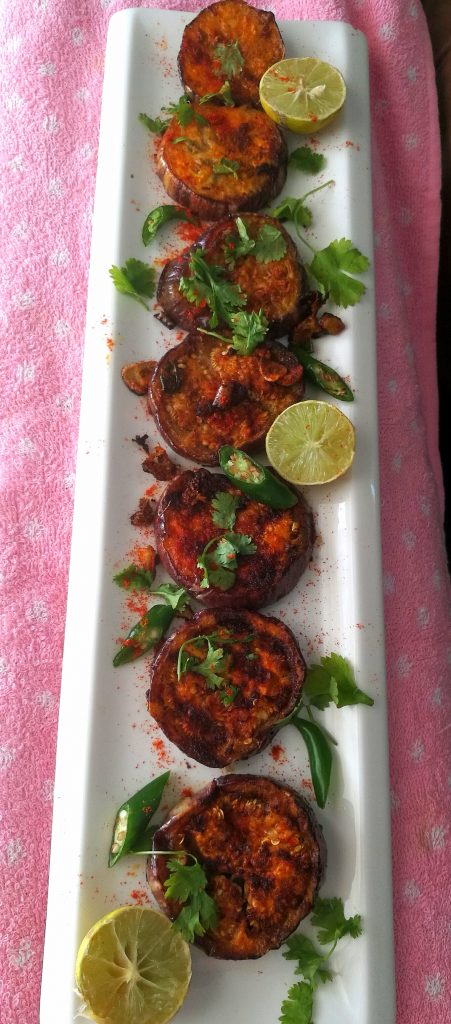 Grilled Garlic Baingan Bhaja - Tasty Snacks