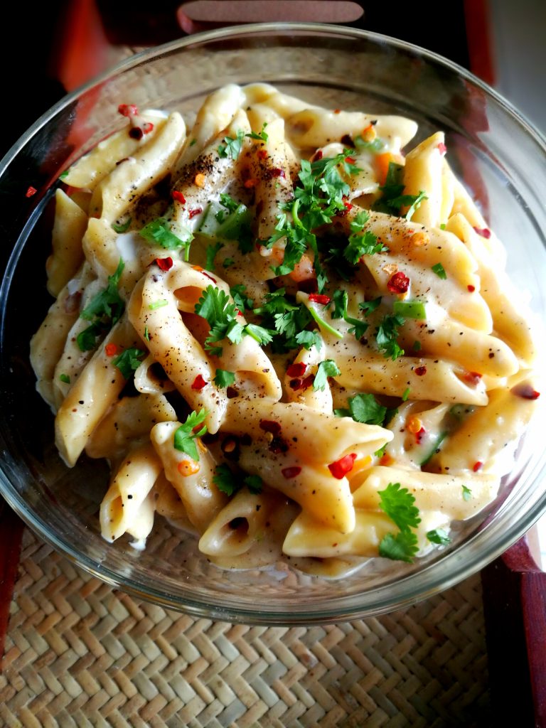 Pasta in Healthy White Sauce - Yum! - Zayka Ka Tadka