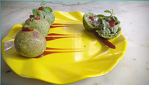 Green Gram & Spinach Stuffed Ball - Tasty starter