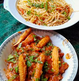 Baby Corn Manchurian With Veg Noodles Recipe