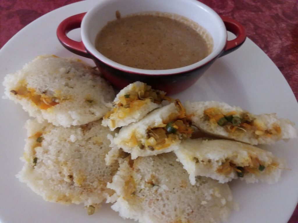 Sprouted Moong Stuffed Idli Recipe