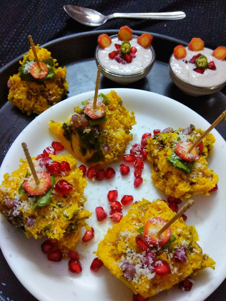 Spinach Pomegranate Dhokla Recipe