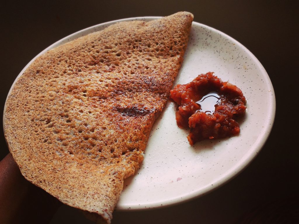 Ragi dosa with onion chutney