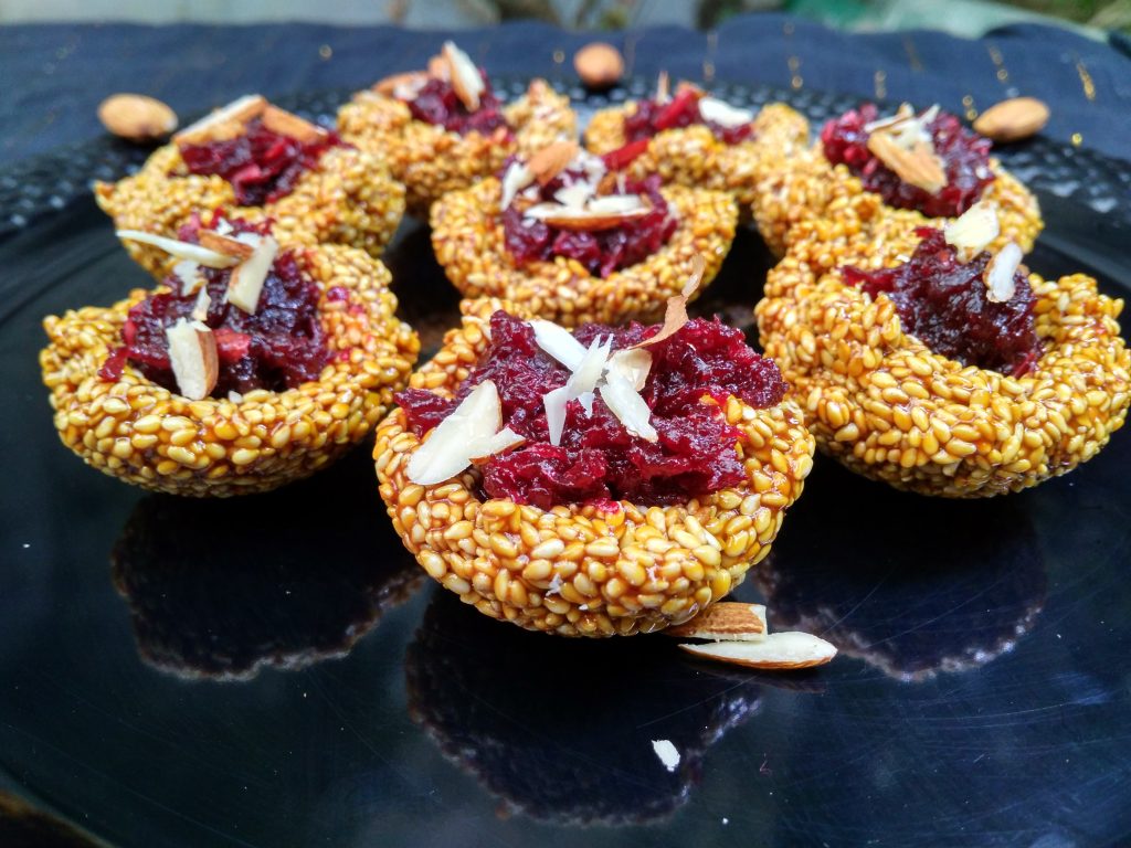Beetroot Halwa In Til Canape Recipe