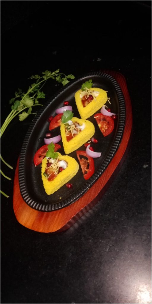 Dhokla Hearts With Potato Chaat Recipe