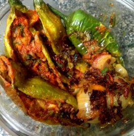 Stuffed Karela, Green Chilli And Onion Recipe