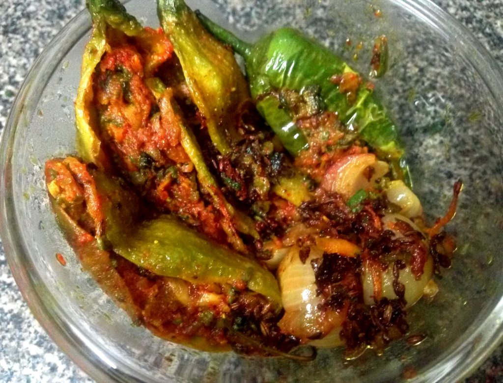 Stuffed Karela, Green Chilli And Onion Recipe