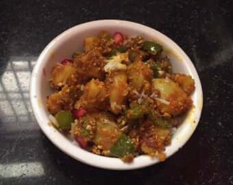 Capsicum Aloo Sabzi With Peanuts And Besan Recipe