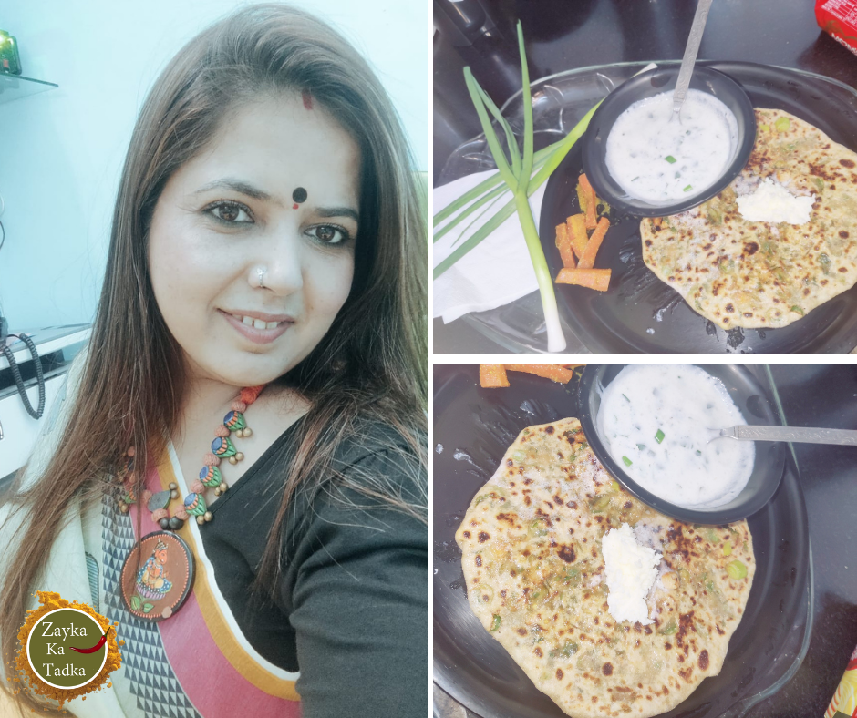 Green Garlic Paratha With Raita Recipe