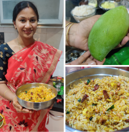 Raw Mango Puliyogare | Raw Mango Rice Recipe