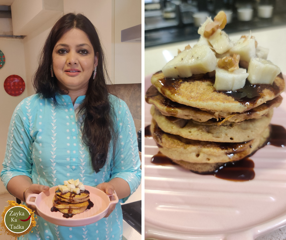 Eggless Banana Oats Pancakes Recipe