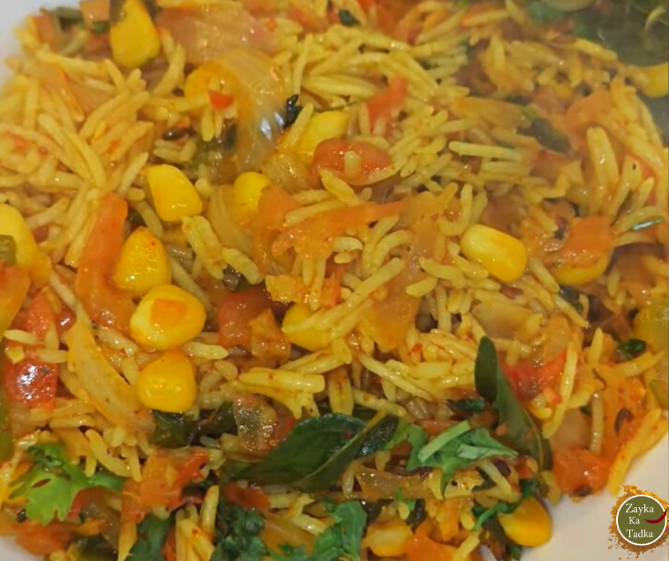 Corn Onion Pulao | Corn Veg Pulav Recipe