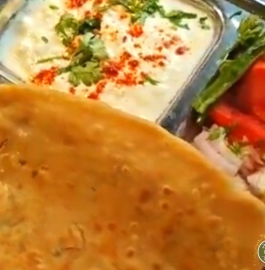 Butter Garlic Paratha With Salad And Curd Recipe