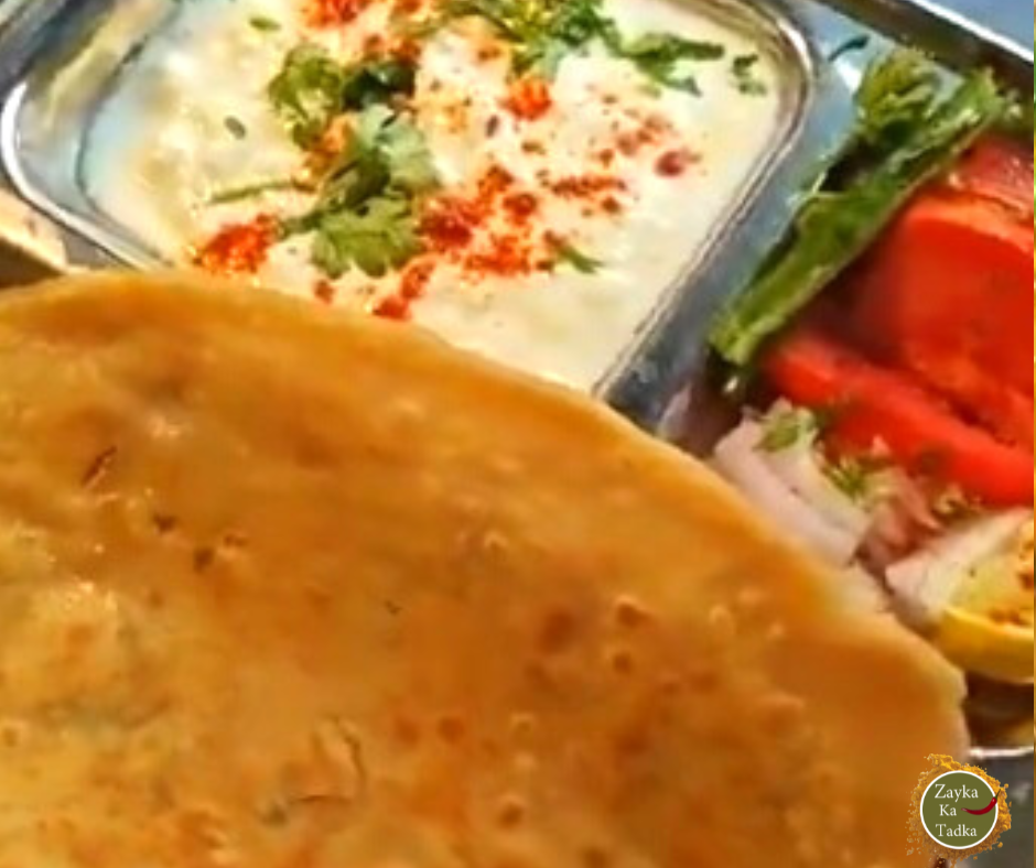 Butter Garlic Paratha With Salad And Curd Recipe