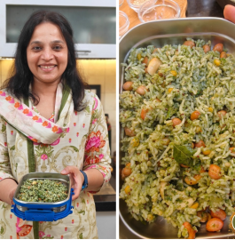 Coriander Peanut Rice | Coriander Lime Rice Recipe